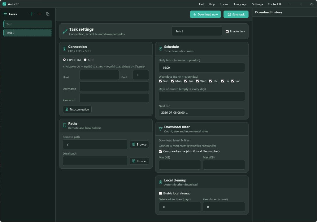 FTP scheduled downloader